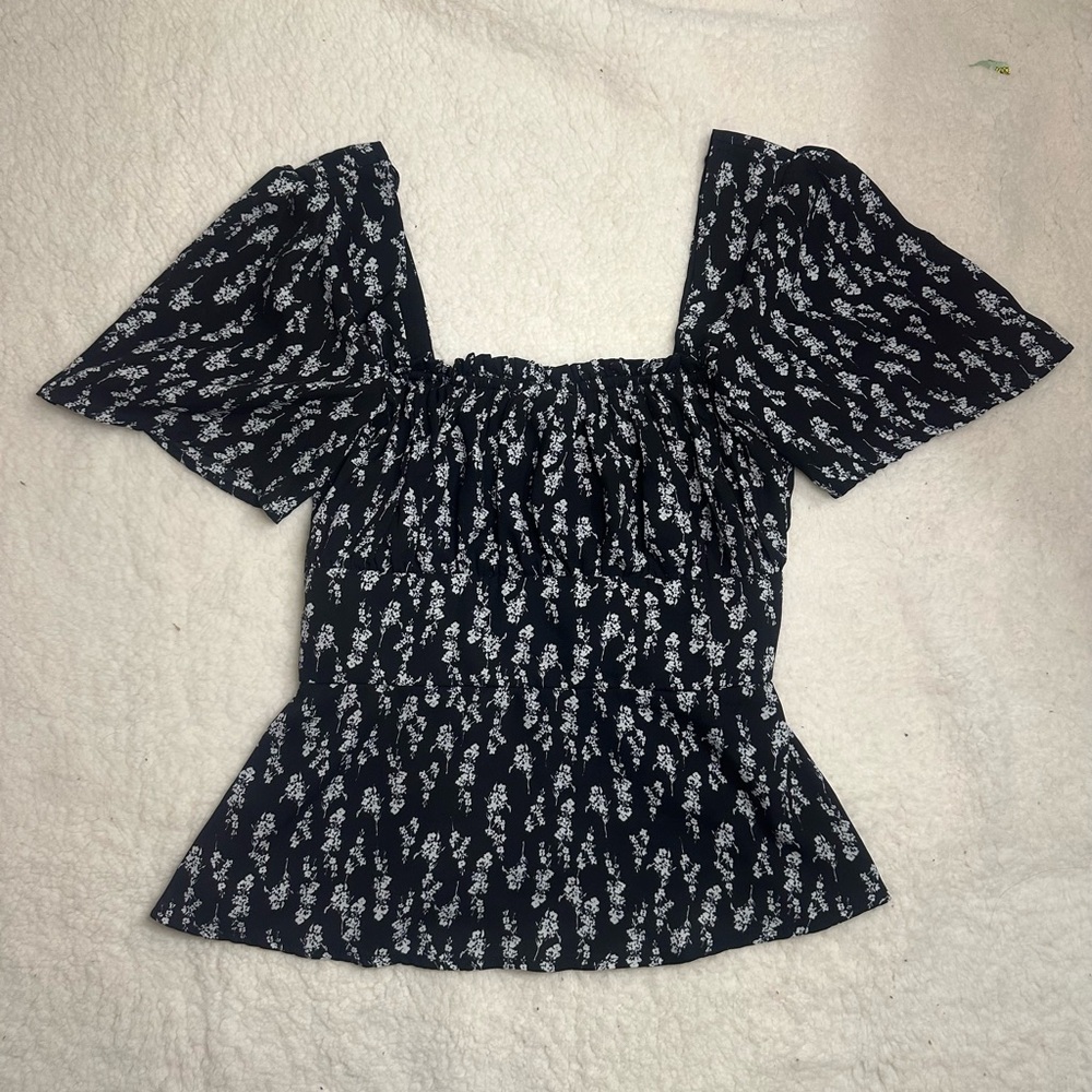 Floral Black and White Women's Top